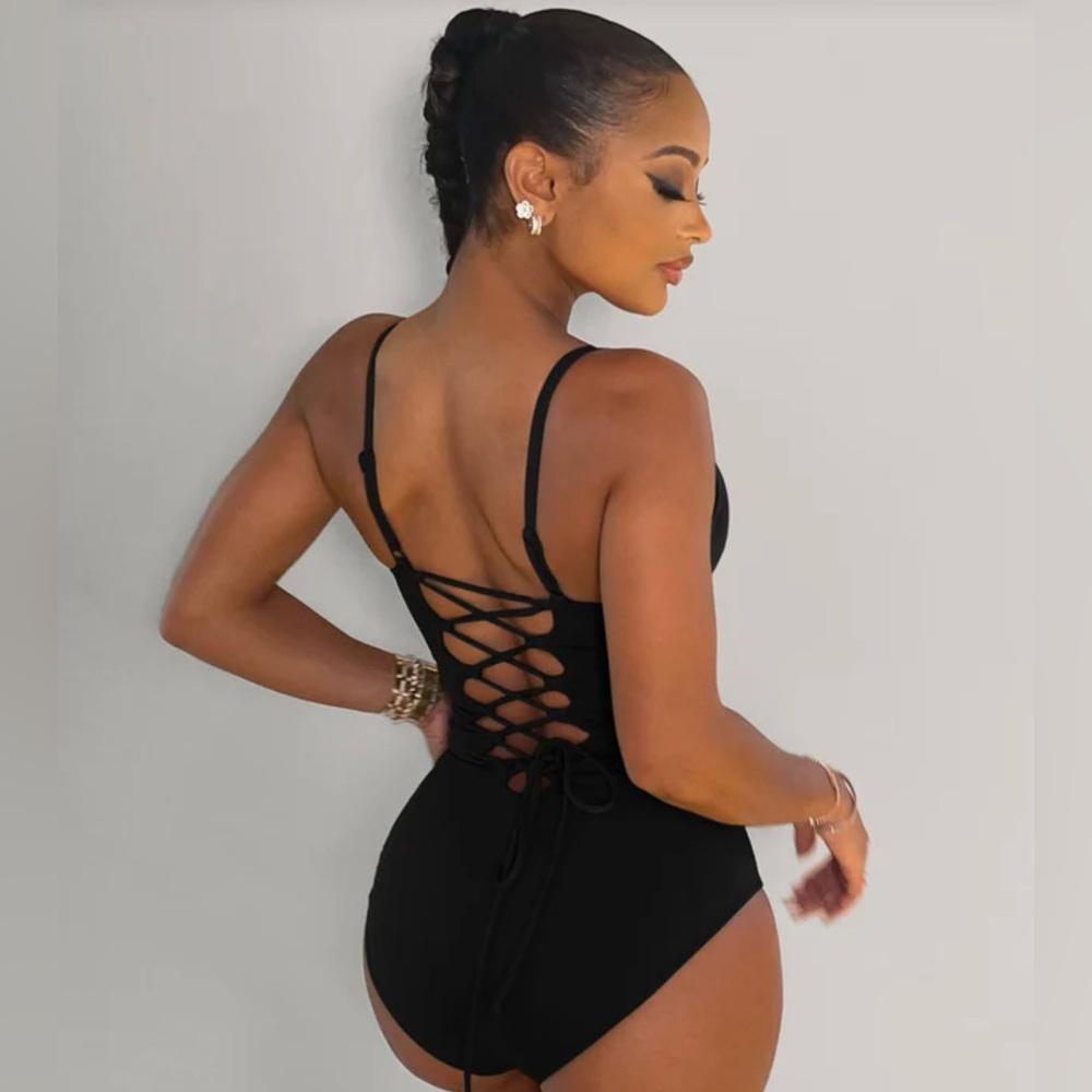 •TA3• Black One Piece The Lacy Swimsuit Large Shapewear UPF A-F Cup Reg/Long - Picture 2 of 5